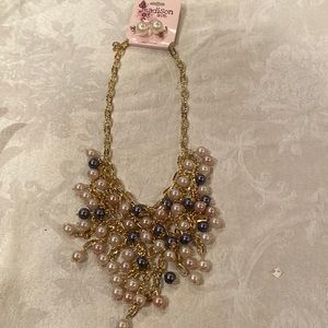 Cluster pearl(not real) necklace with earrings. Madison  Ave costume jewelry